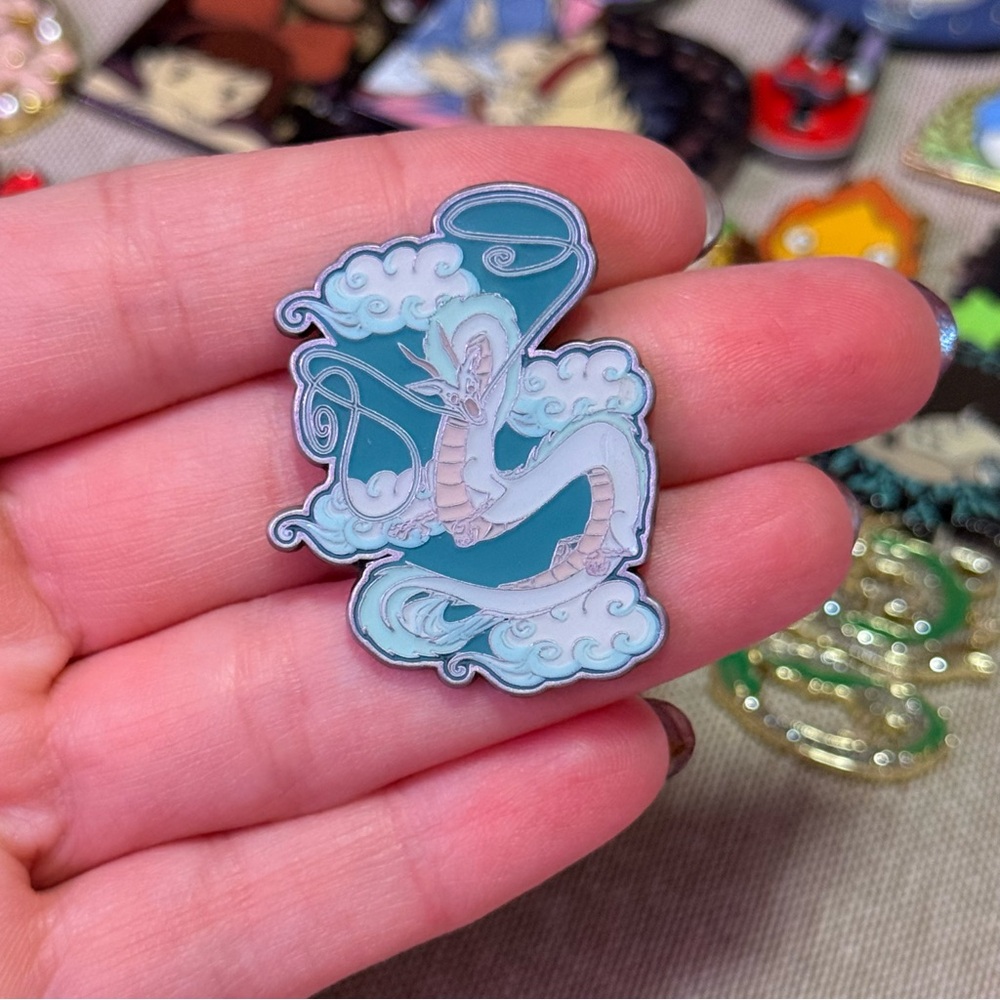 Hot Topic Studio Ghibli Spirited Away Haku Dragon Enamel Pin Blue White Licensed